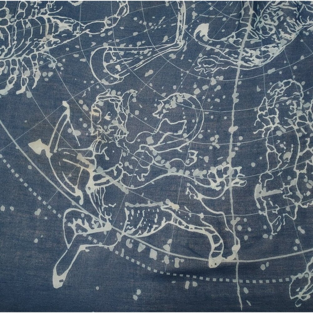 Scarf Large 50x56 Cobalt Blue Astrological Cotton Beach Wrap Zodiac Signs - Picture 14 of 15